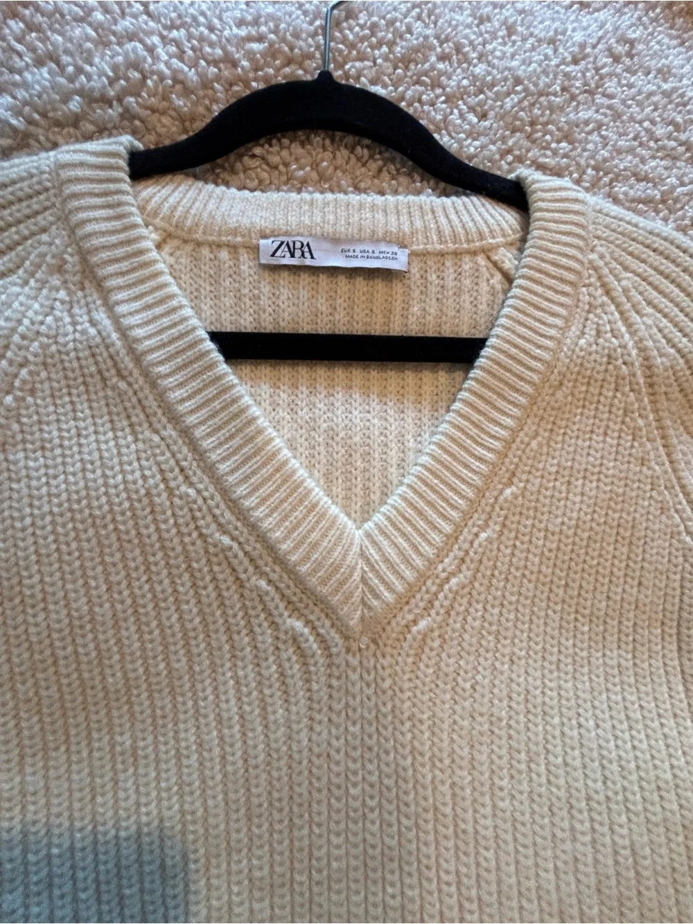 Zara Ivory V-Neck Cropped Ribbed Sweater - Picture 5 of 9